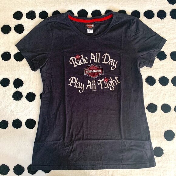 Harley Davidson Las Vegas Rhinestone Bling Graphic Tee - Picture 1 of 9